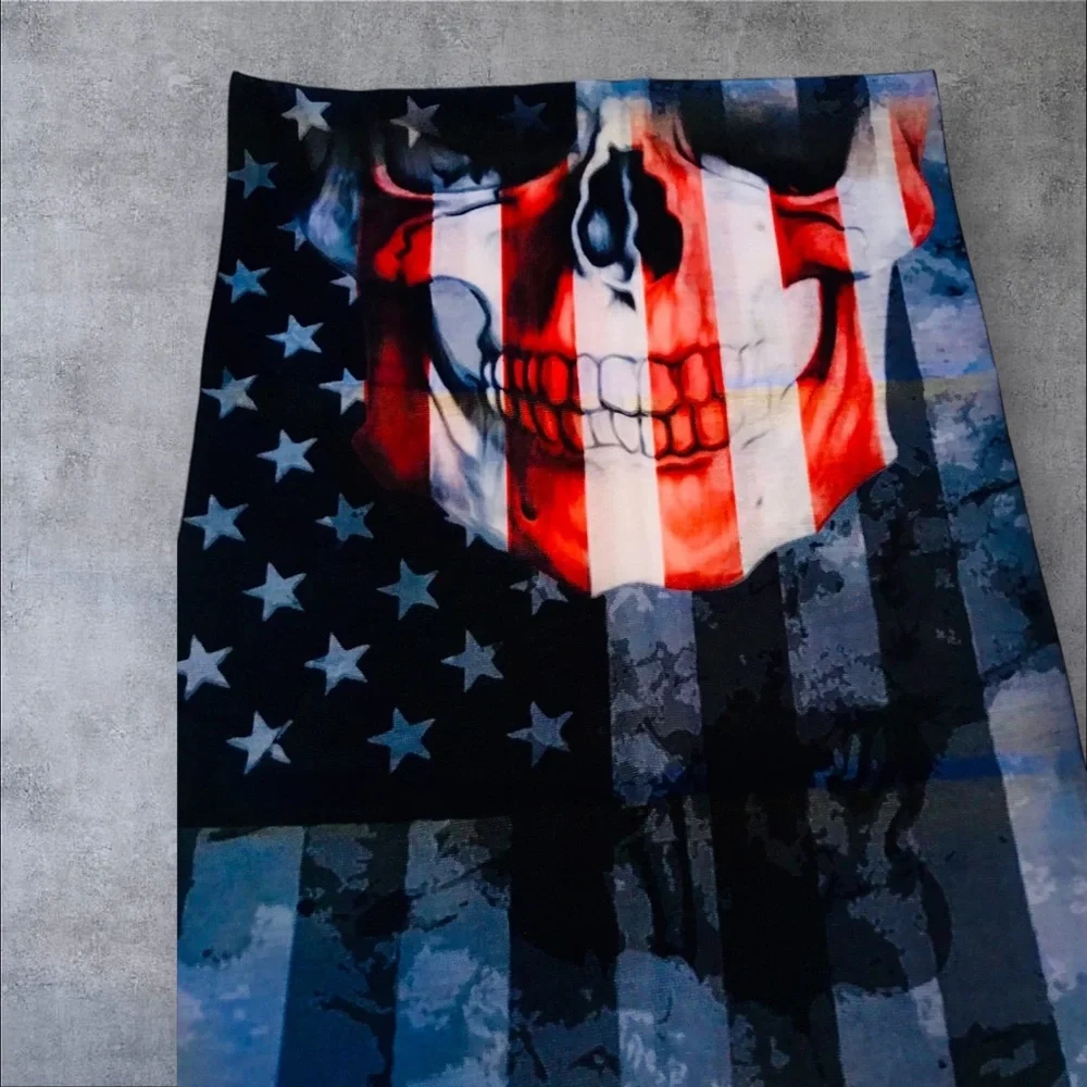 Skull Stars & Striped 16 n 1 Neck Gaiter Face Cover Dust Mask Biker Rag
